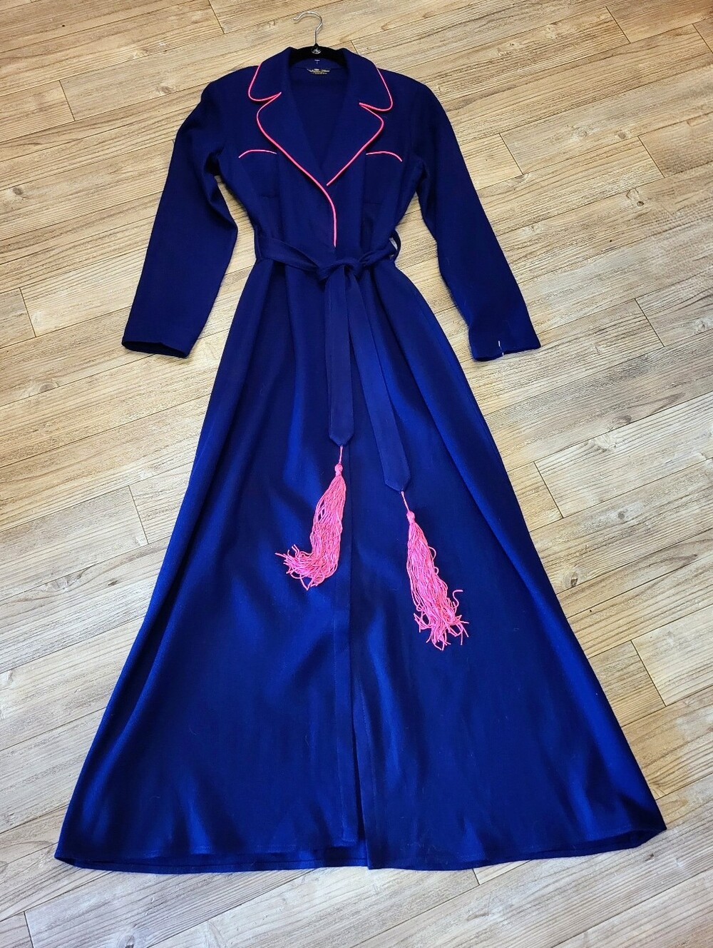 Vintage Parkella 100% Wool Hostess Robe Duster | Royal Blue Hot Pink